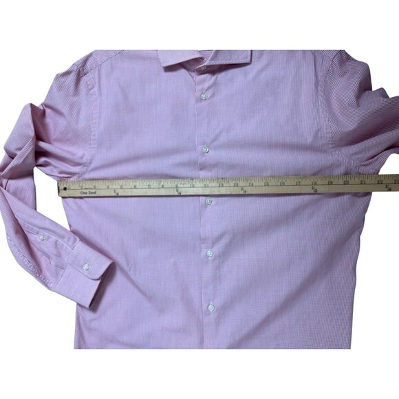 J. Lindeberg Long Sleeve Button Down Shirt Men's Size 16 Red and White Checks - Picture 8 of 10